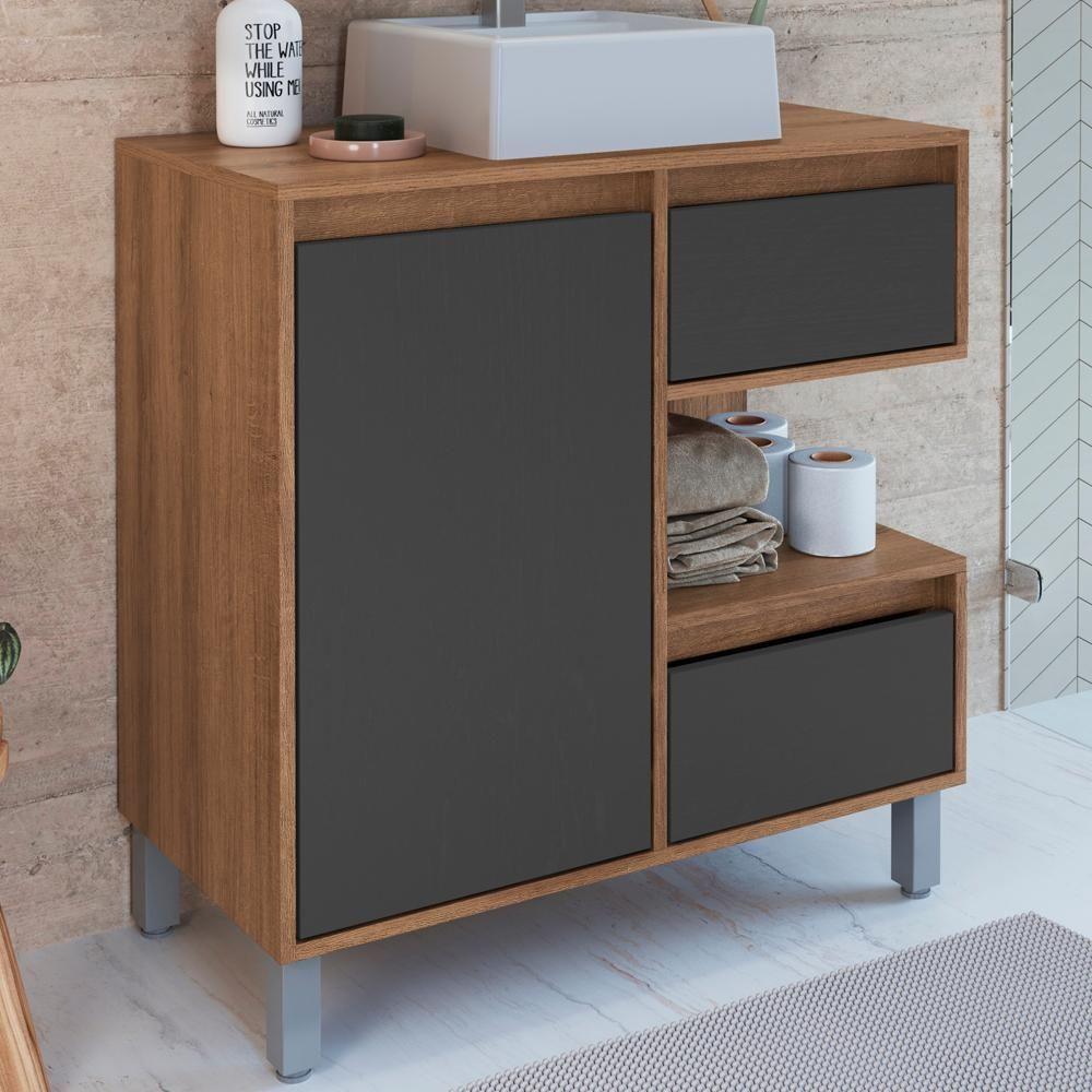 Gabinete Suspenso 80 Cm Cuba Branca Bl2001 Mell Grafite Faem Mell Grafite - 2