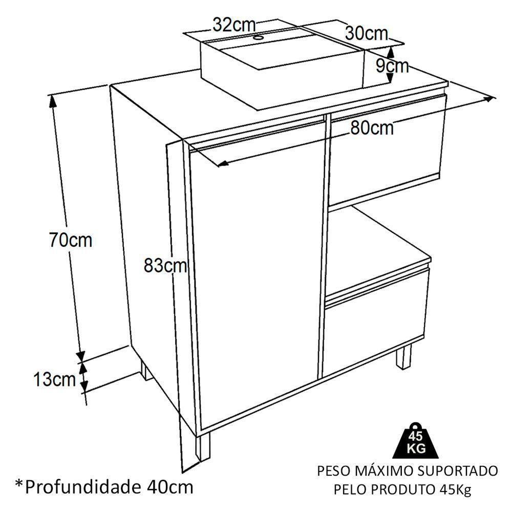 Gabinete Suspenso 80 Cm Cuba Branca Bl2001 Mell Grafite Faem Mell Grafite - 4