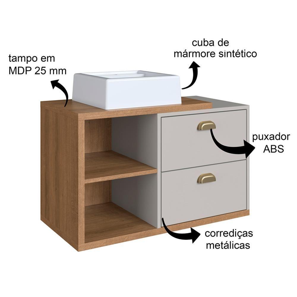 Gabinete Suspenso 80 Cm Com Cuba Branca Bl8240 Mell Arenas Faem Mell Arenas - 3