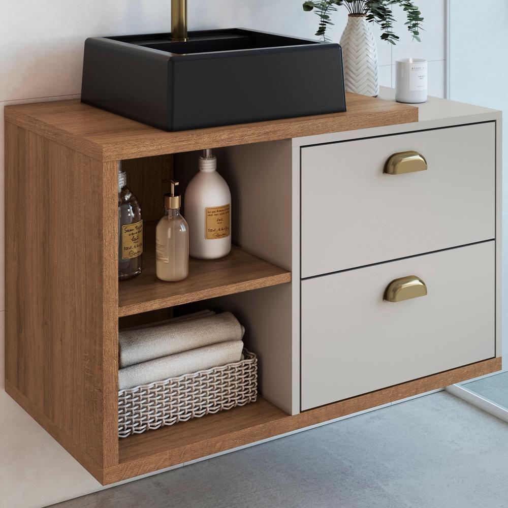 Gabinete Suspenso 80 Cm Com Cuba Preta Bl8240 Mell Arenas Faem Mell Arenas - 2