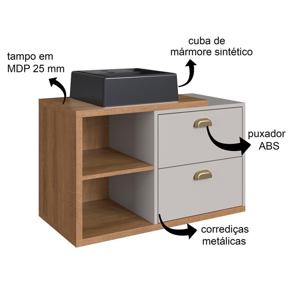 Gabinete Suspenso 80 Cm Com Cuba Preta Bl8240 Mell Arenas Faem Mell Arenas - 3
