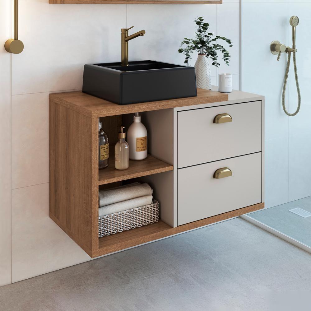 Gabinete Suspenso 80 Cm Com Cuba Preta Bl8240 Mell Arenas Faem Mell Arenas - 8