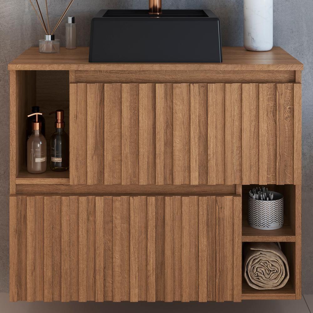 Gabinete Suspenso 2 Portas Com Cuba Preta 75 Cm Bl1000 Mell Faem Mell - 2