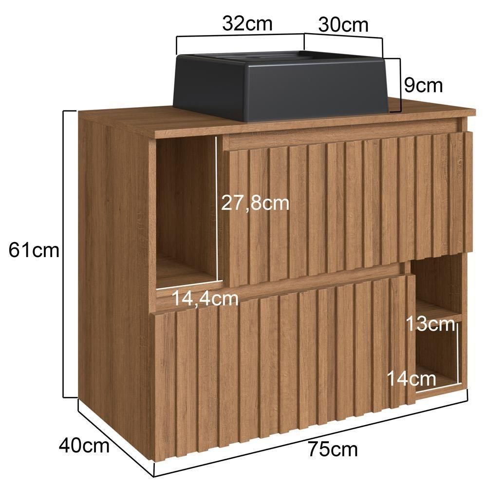 Gabinete Suspenso 2 Portas Com Cuba Preta 75 Cm Bl1000 Mell Faem Mell - 4