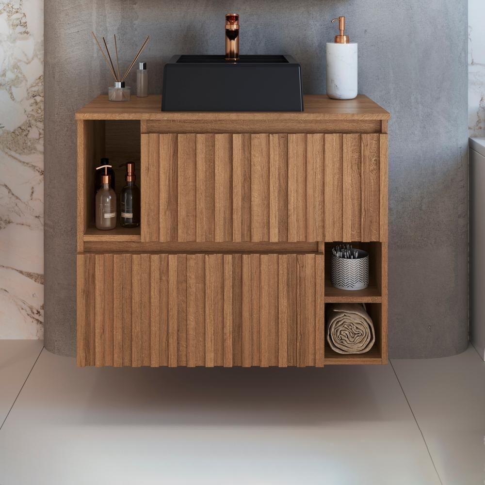 Gabinete Suspenso 2 Portas Com Cuba Preta 75 Cm Bl1000 Mell Faem Mell - 8