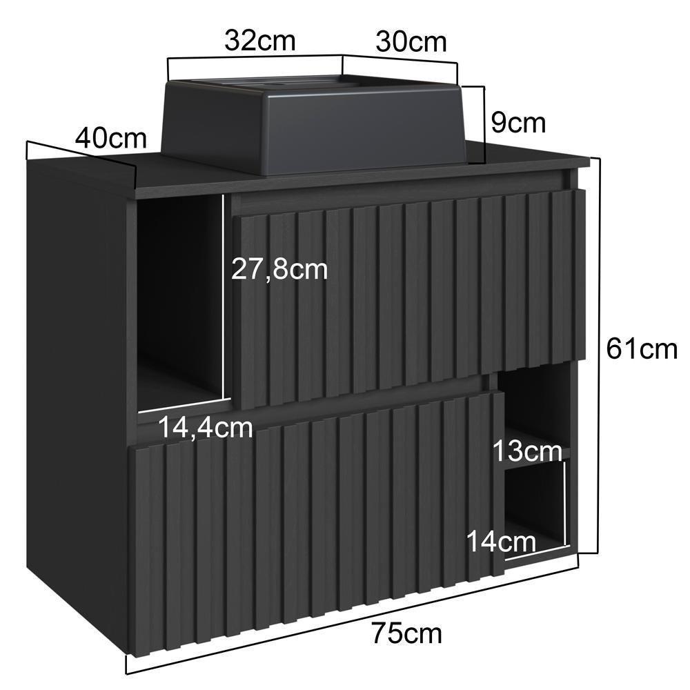 Gabinete Suspenso 2 Portas Com Cuba Preta 75 Cm Bl1000 Grafite Faem Grafite - 2