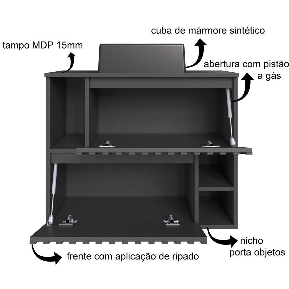 Gabinete Suspenso 2 Portas Com Cuba Preta 75 Cm Bl1000 Grafite Faem Grafite - 7