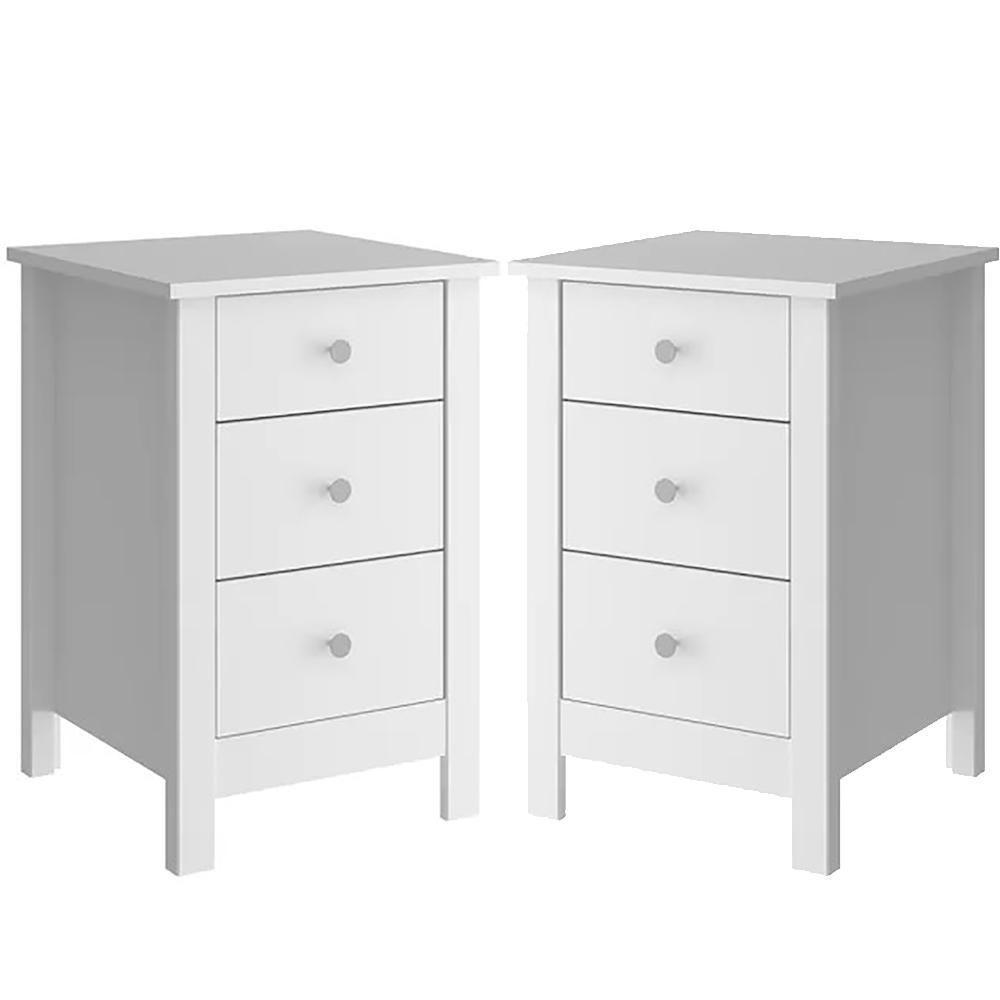 Kit 02 Mesas De Cabeceira 3 Gavetas 36 Cm Dm113 Branco Dtall Branco - 1