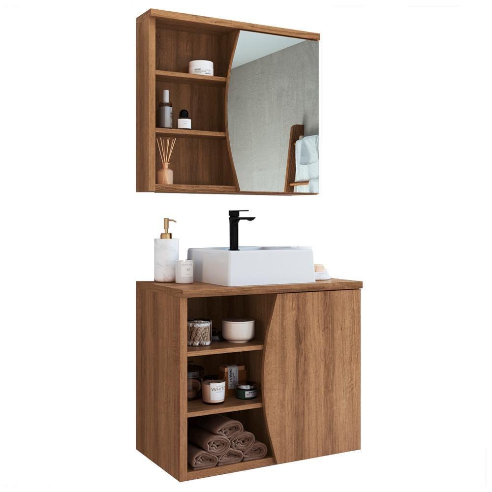 Gabinete Espelheira E Cuba Branca 70 Cm Cj9680 Mell Faem Mell - 1