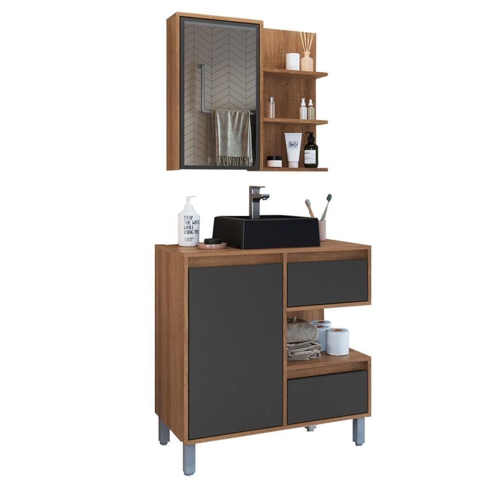 Gabinete 80 Cm Espelheira E Cuba Preta Cj2001 Mell Grafite Faem Mell Grafite - 1