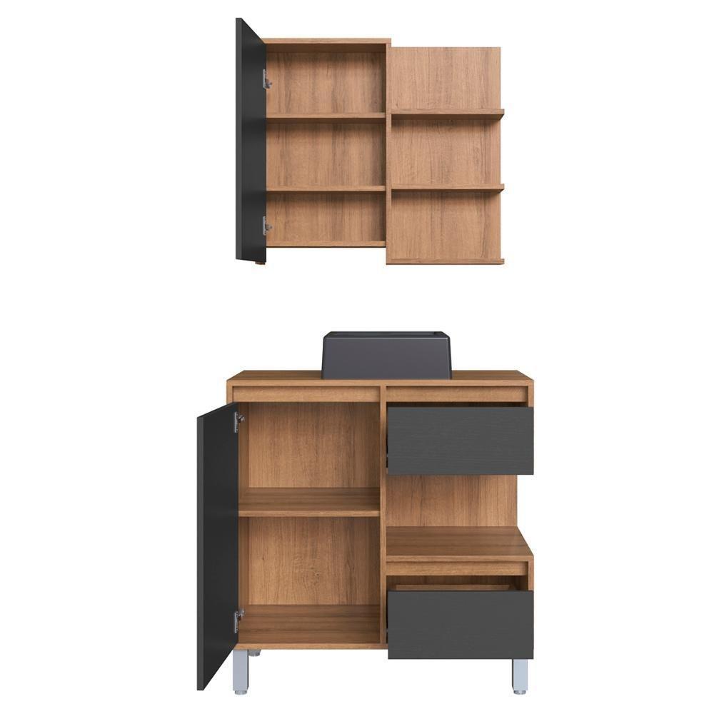 Gabinete 80 Cm Espelheira E Cuba Preta Cj2001 Mell Grafite Faem Mell Grafite - 6