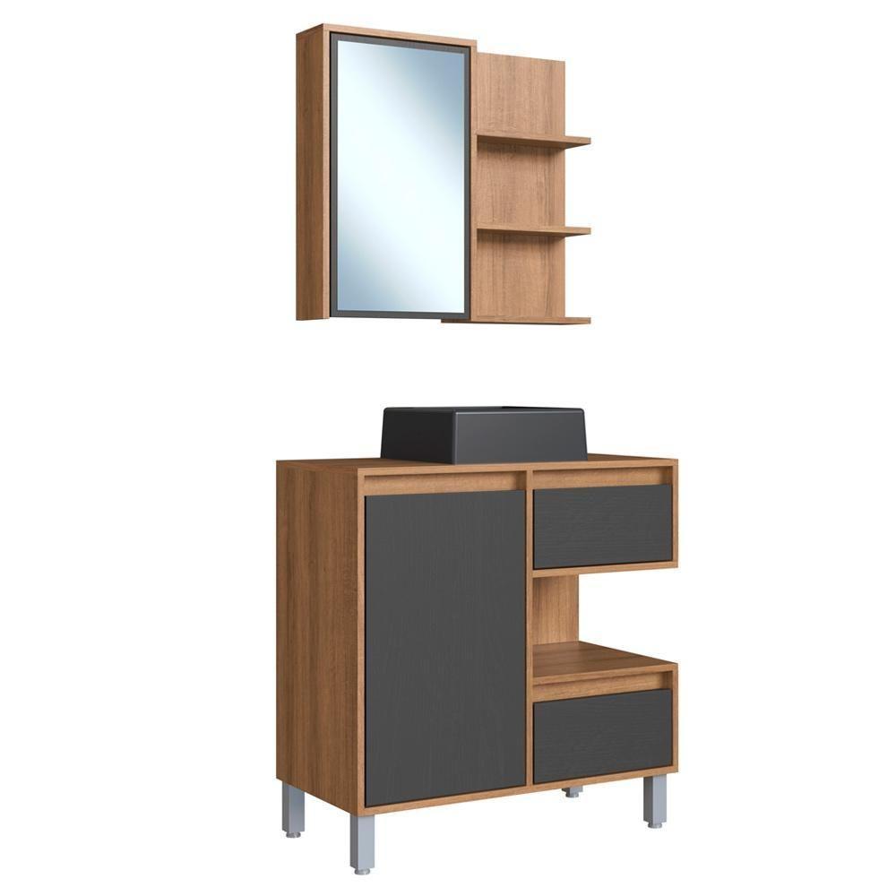 Gabinete 80 Cm Espelheira E Cuba Preta Cj2001 Mell Grafite Faem Mell Grafite - 8