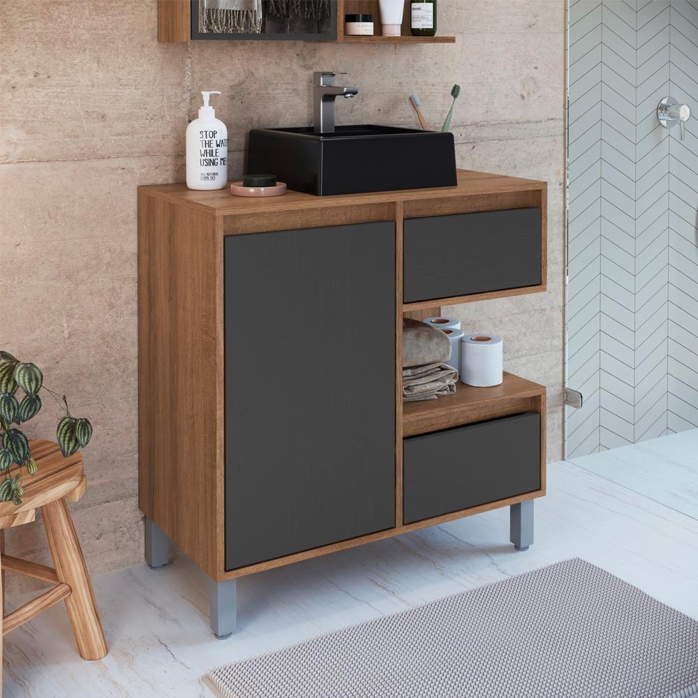 Gabinete 80 Cm Espelheira E Cuba Preta Cj2001 Mell Grafite Faem Mell Grafite - 9