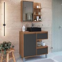 Gabinete 80 Cm Espelheira E Cuba Preta Cj2001 Mell Grafite Faem Mell Grafite - 3