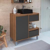 Gabinete 80 Cm Espelheira E Cuba Preta Cj2001 Mell Grafite Faem Mell Grafite - 9