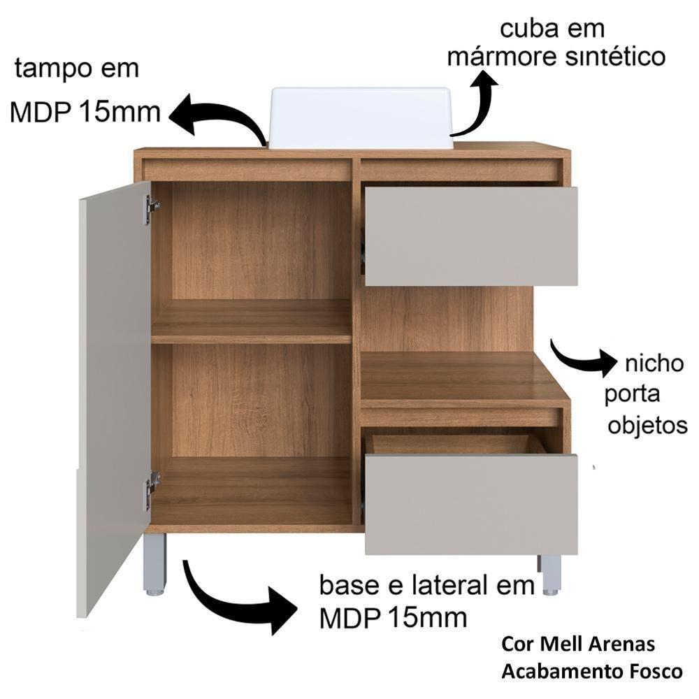 Gabinete 80 Cm Espelheira E Cuba Branca Cj2001 Mell Arenas Faem Mell Arenas - 6