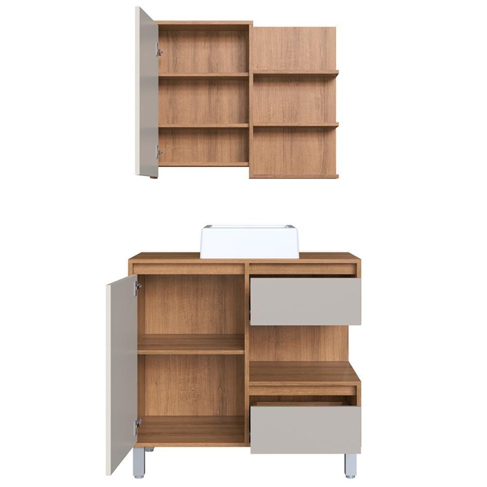 Gabinete 80 Cm Espelheira E Cuba Branca Cj2001 Mell Arenas Faem Mell Arenas - 7