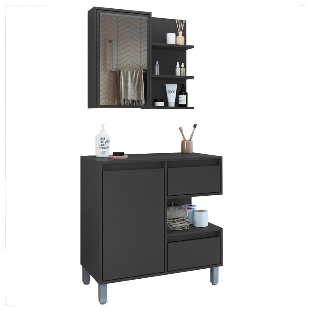 Gabinete Suspenso 80 Cm E Espelheira Cj2001 Grafite Faem Grafite - 1