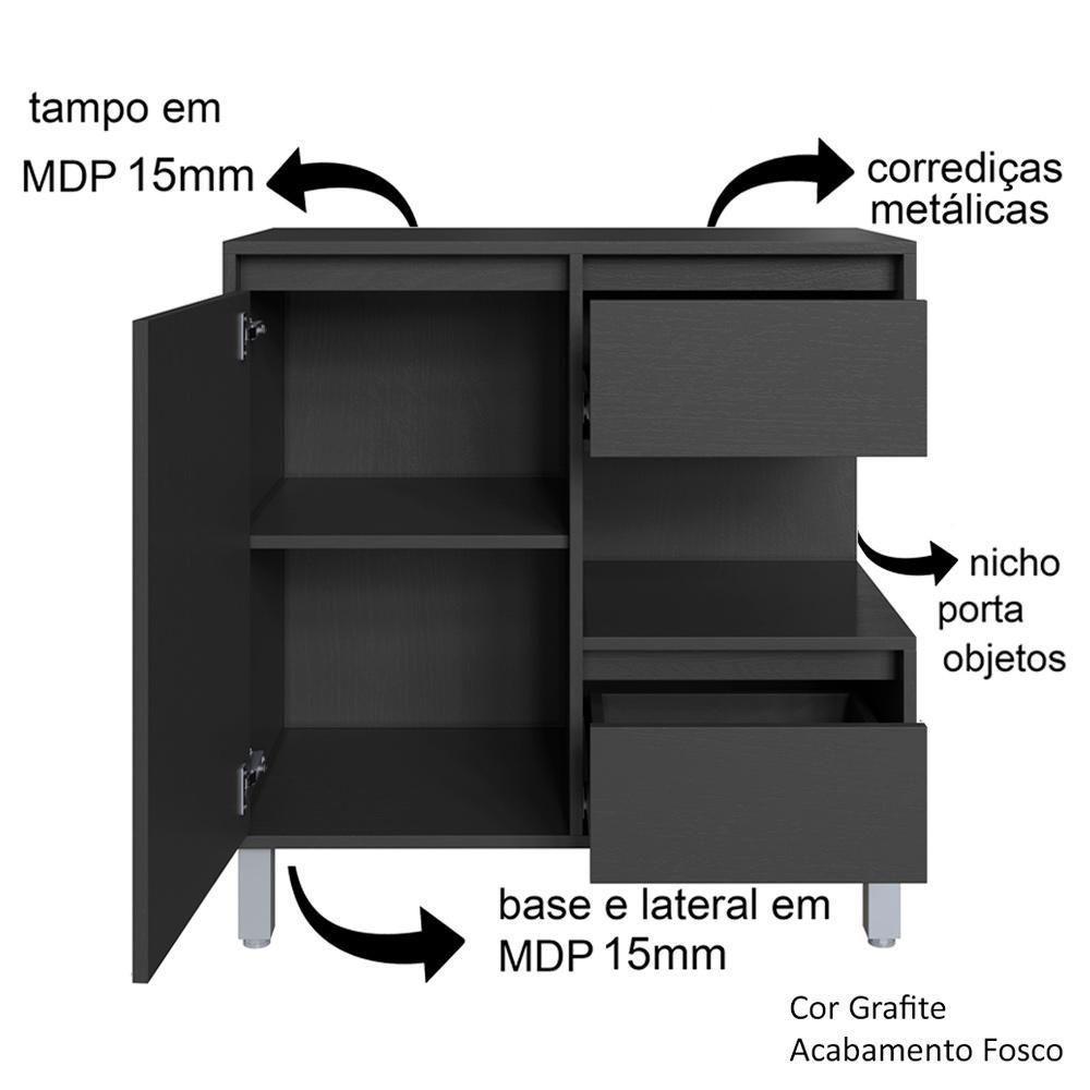 Gabinete Suspenso 80 Cm E Espelheira Cj2001 Grafite Faem Grafite - 3