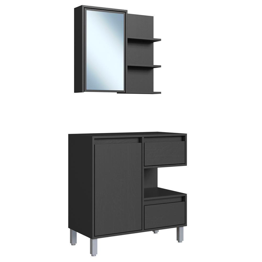 Gabinete Suspenso 80 Cm E Espelheira Cj2001 Grafite Faem Grafite - 7