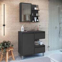 Gabinete Suspenso 80 Cm E Espelheira Cj2001 Grafite Faem Grafite - 9