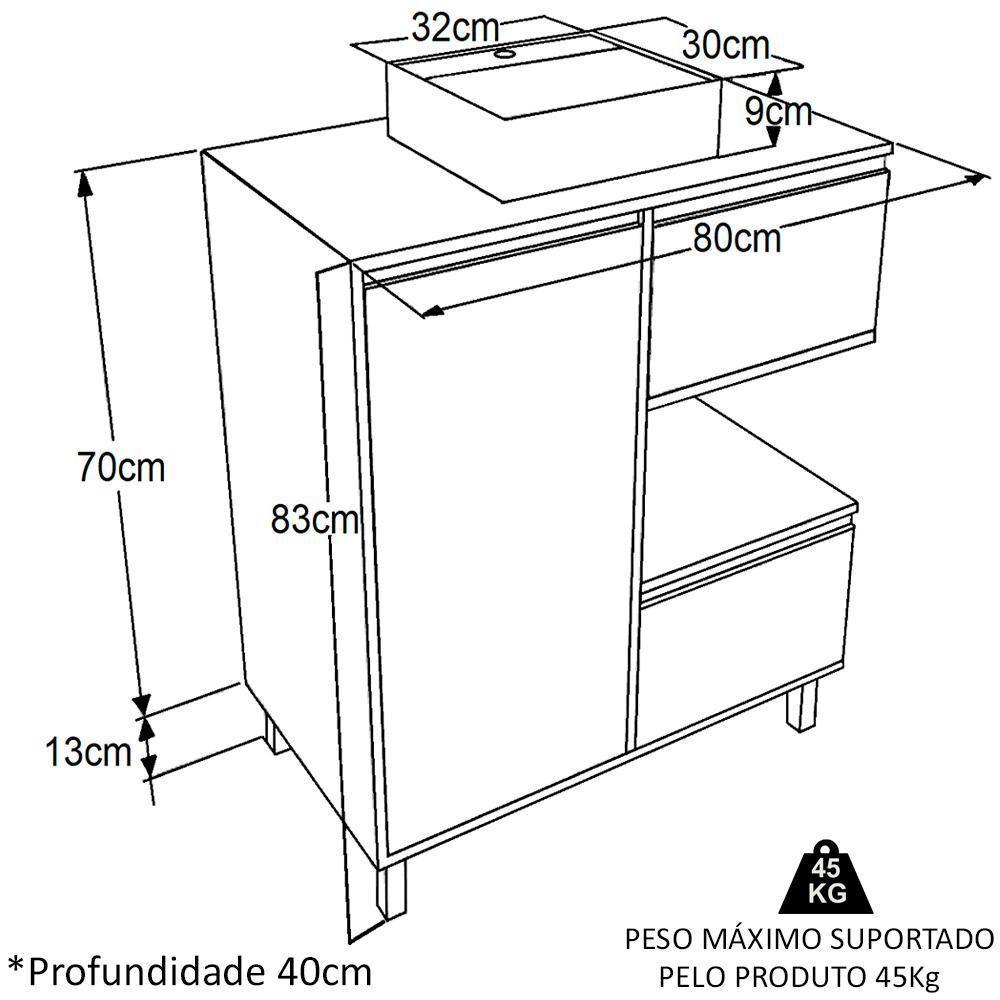 Gabinete Suspenso 80 Cm Cuba Preta Bl2001 Mell Arenas Faem Mell Arenas - 2