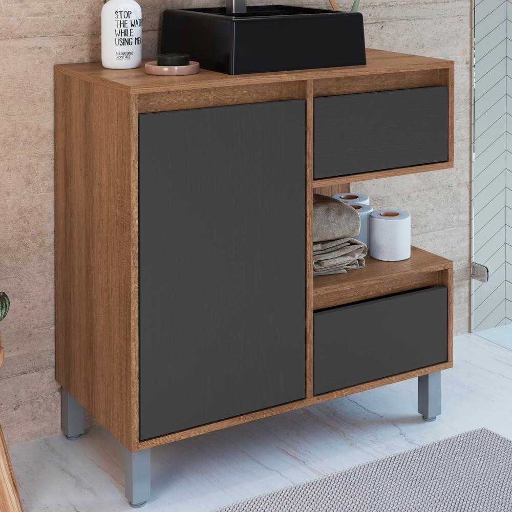 Gabinete Suspenso 80 Cm Cuba Preta Bl2001 Mell Grafite Faem Mell Grafite - 2