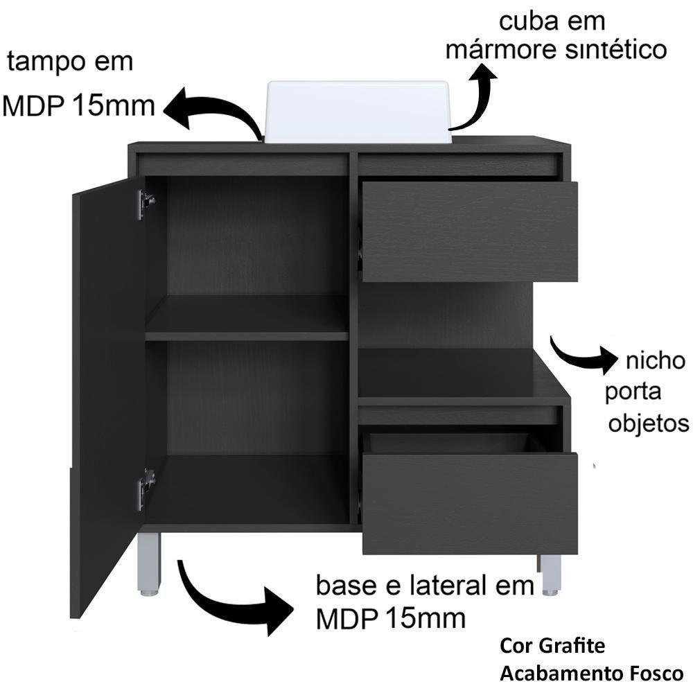 Gabinete Suspenso 80 Cm Cuba Branca Bl2001 Grafite Faem Grafite - 3