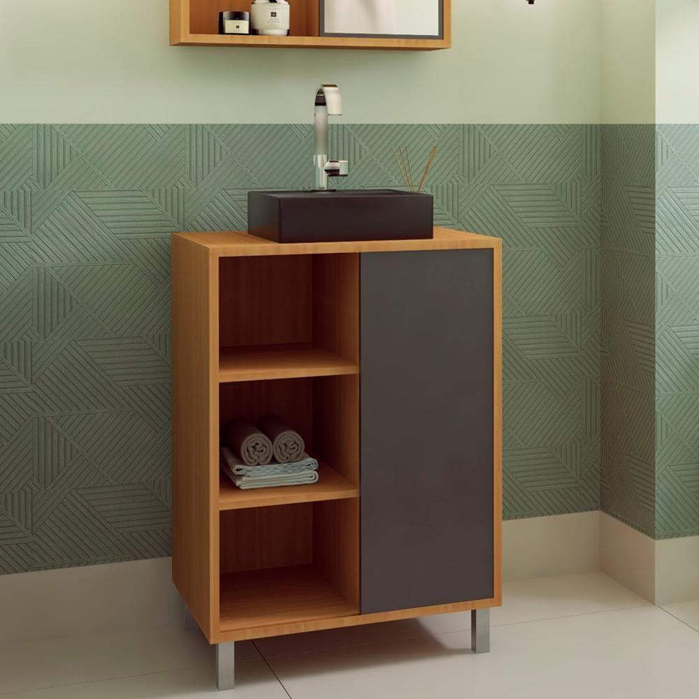 Gabinete 1 Porta Correr 60 Cm Cuba Preta Bl7250 Mell Grafite Faem Mell Grafite - 7