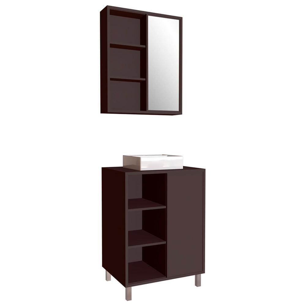 Gabinete 60 Cm Espelheira E Cuba Branca Cj7250 Grafite Faem Grafite - 1