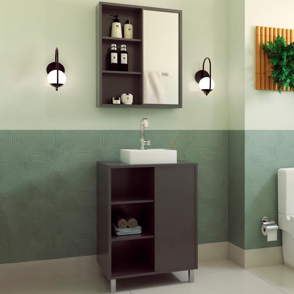 Gabinete 60 Cm Espelheira E Cuba Branca Cj7250 Grafite Faem Grafite - 2