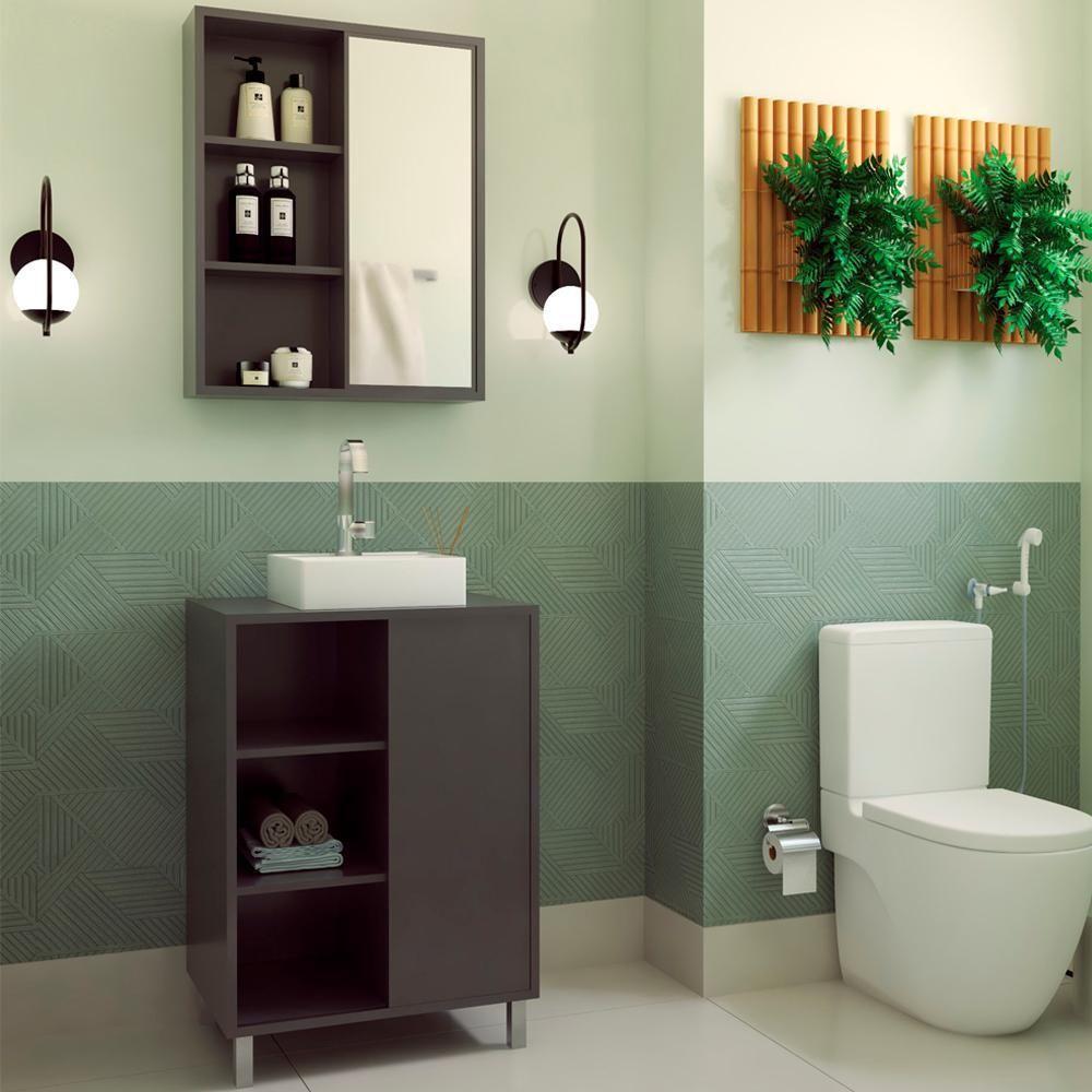 Gabinete 60 Cm Espelheira E Cuba Branca Cj7250 Grafite Faem Grafite - 9