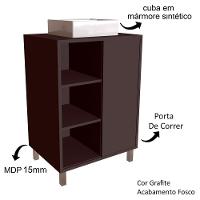 Gabinete 60 Cm Espelheira E Cuba Branca Cj7250 Grafite Faem Grafite - 3