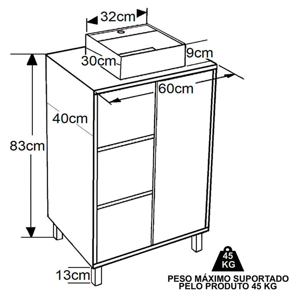 Gabinete 1 Porta Correr 60 Cm Cuba Preta Bl7250 Mell Arenas Faem Mell Arenas - 4
