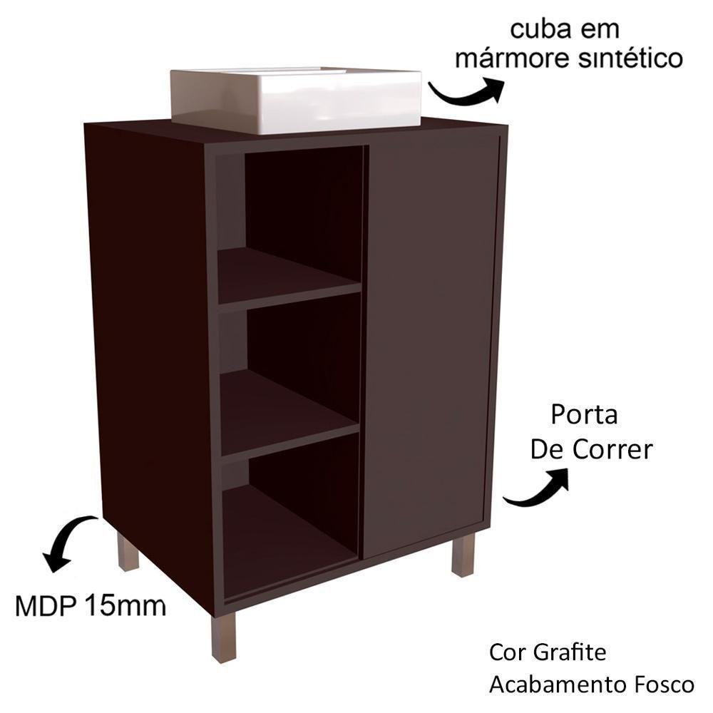 Gabinete 1 Porta Correr 60 Cm Cuba Branca Bl7250 Grafite Faem Grafite - 7