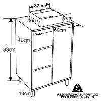 Gabinete 1 Porta Correr 60 Cm Cuba Branca Bl7250 Mell Arenas Faem Mell Arenas - 3