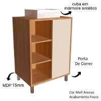 Gabinete 1 Porta Correr 60 Cm Cuba Branca Bl7250 Mell Arenas Faem Mell Arenas