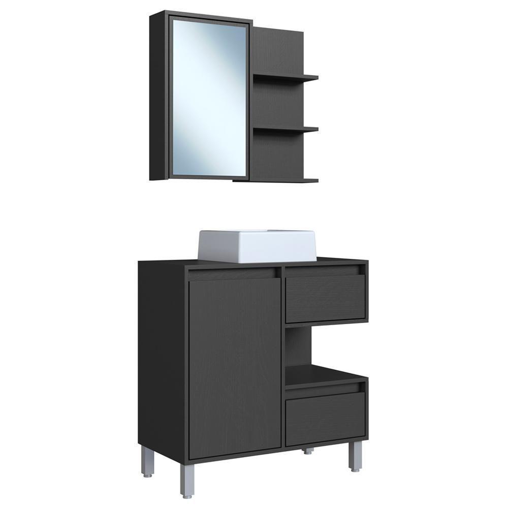 Gabinete 80 Cm Espelheira E Cuba Branca Cj2001 Grafite Faem Grafite - 1