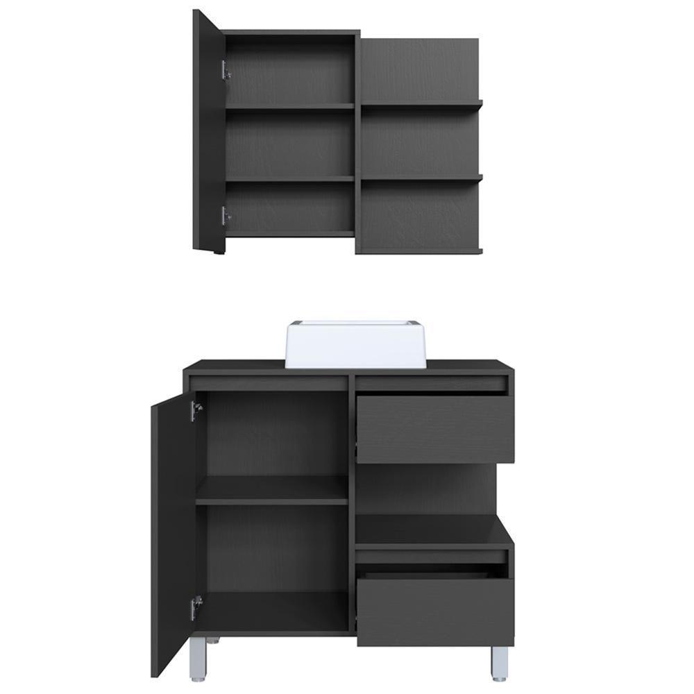 Gabinete 80 Cm Espelheira E Cuba Branca Cj2001 Grafite Faem Grafite - 3