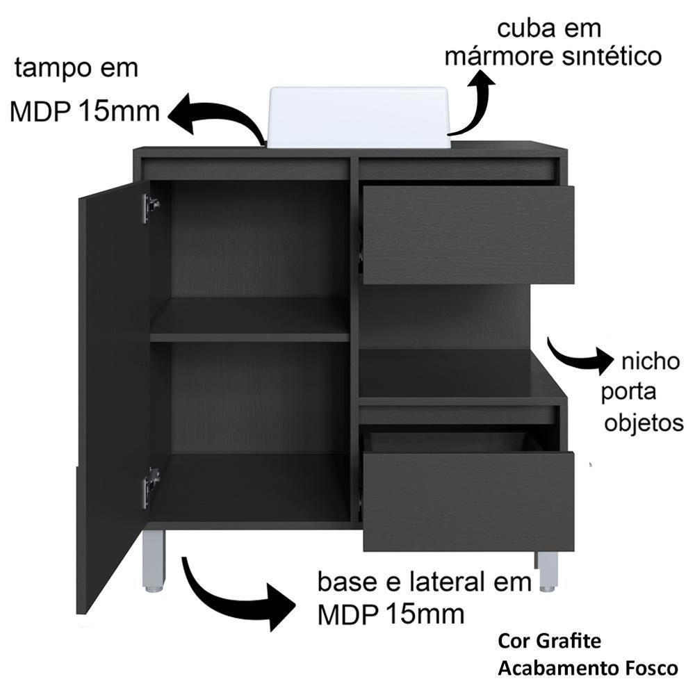 Gabinete 80 Cm Espelheira E Cuba Branca Cj2001 Grafite Faem Grafite - 7