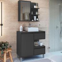 Gabinete 80 Cm Espelheira E Cuba Branca Cj2001 Grafite Faem Grafite - 8