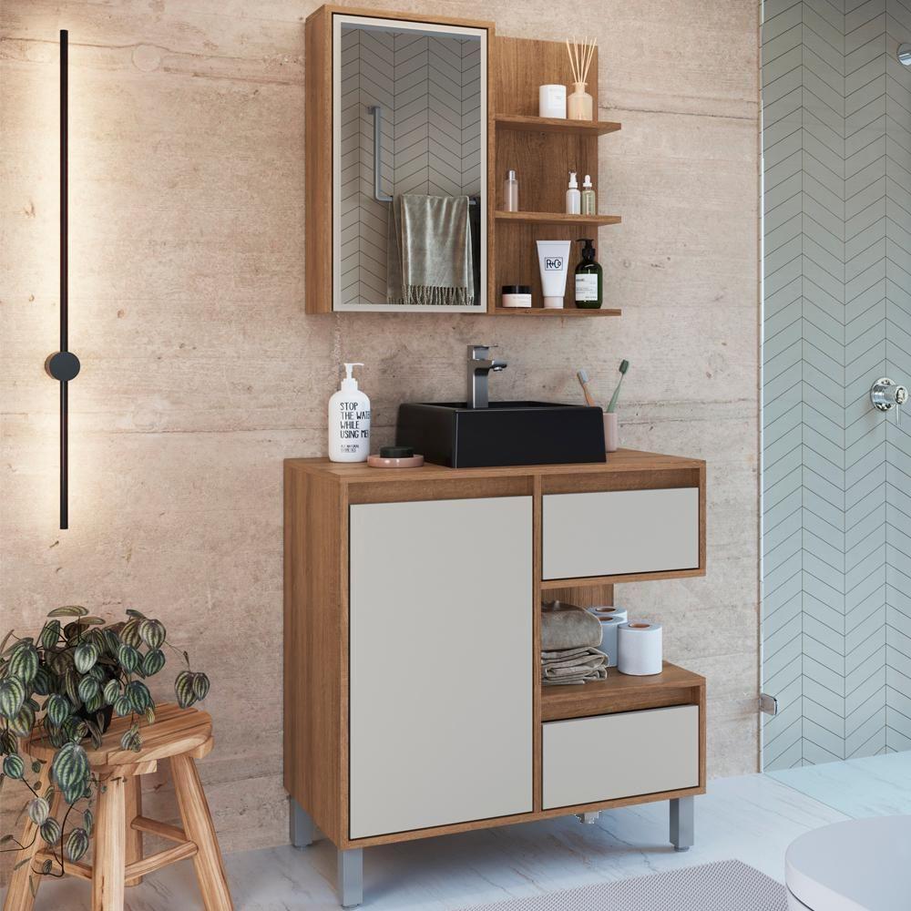 Gabinete 80 Cm Espelheira E Cuba Preta Cj2001 Mell Arenas Faem Mell Arenas - 2