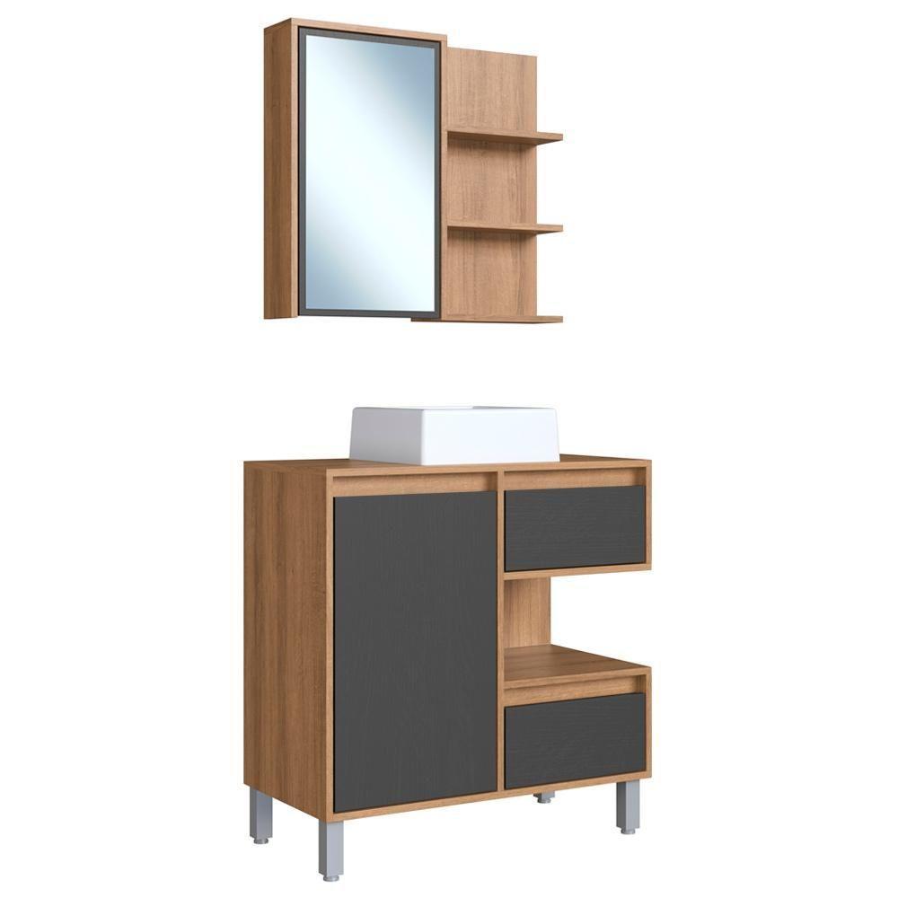 Gabinete 80 Cm Espelheira E Cuba Branca Cj2001 Mell Grafite Faem Mell Grafite - 1