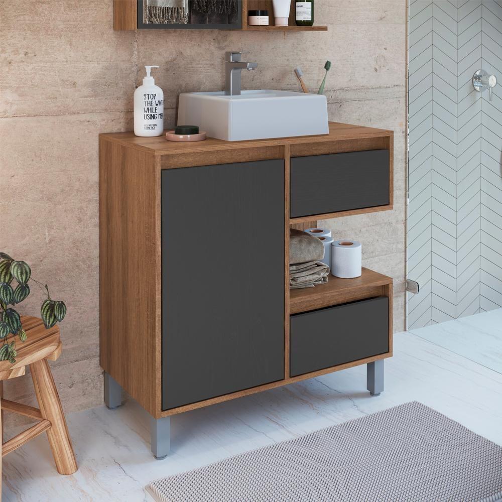 Gabinete 80 Cm Espelheira E Cuba Branca Cj2001 Mell Grafite Faem Mell Grafite - 4