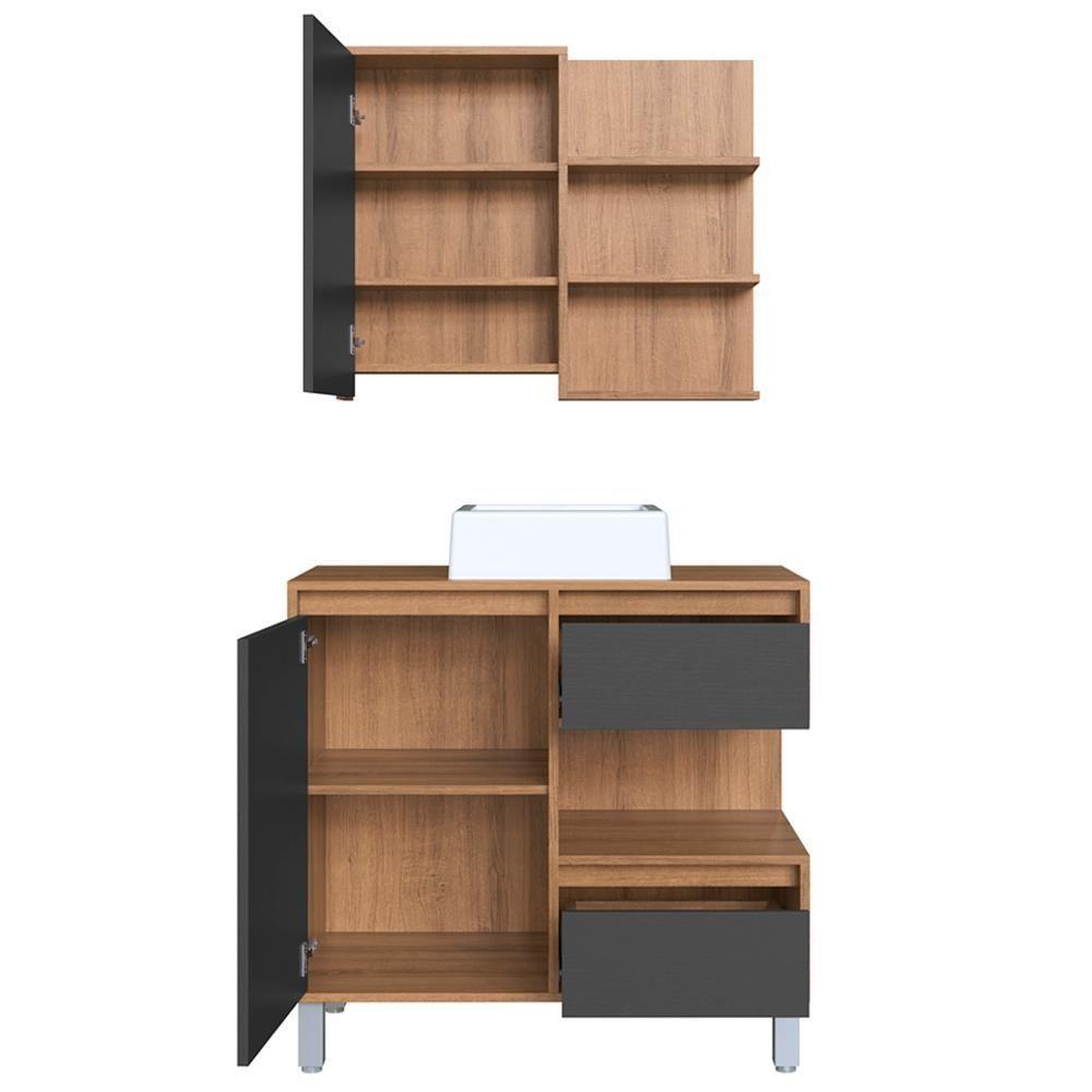 Gabinete 80 Cm Espelheira E Cuba Branca Cj2001 Mell Grafite Faem Mell Grafite - 7