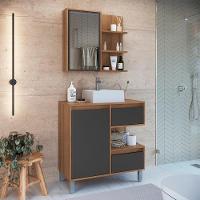 Gabinete 80 Cm Espelheira E Cuba Branca Cj2001 Mell Grafite Faem Mell Grafite - 6