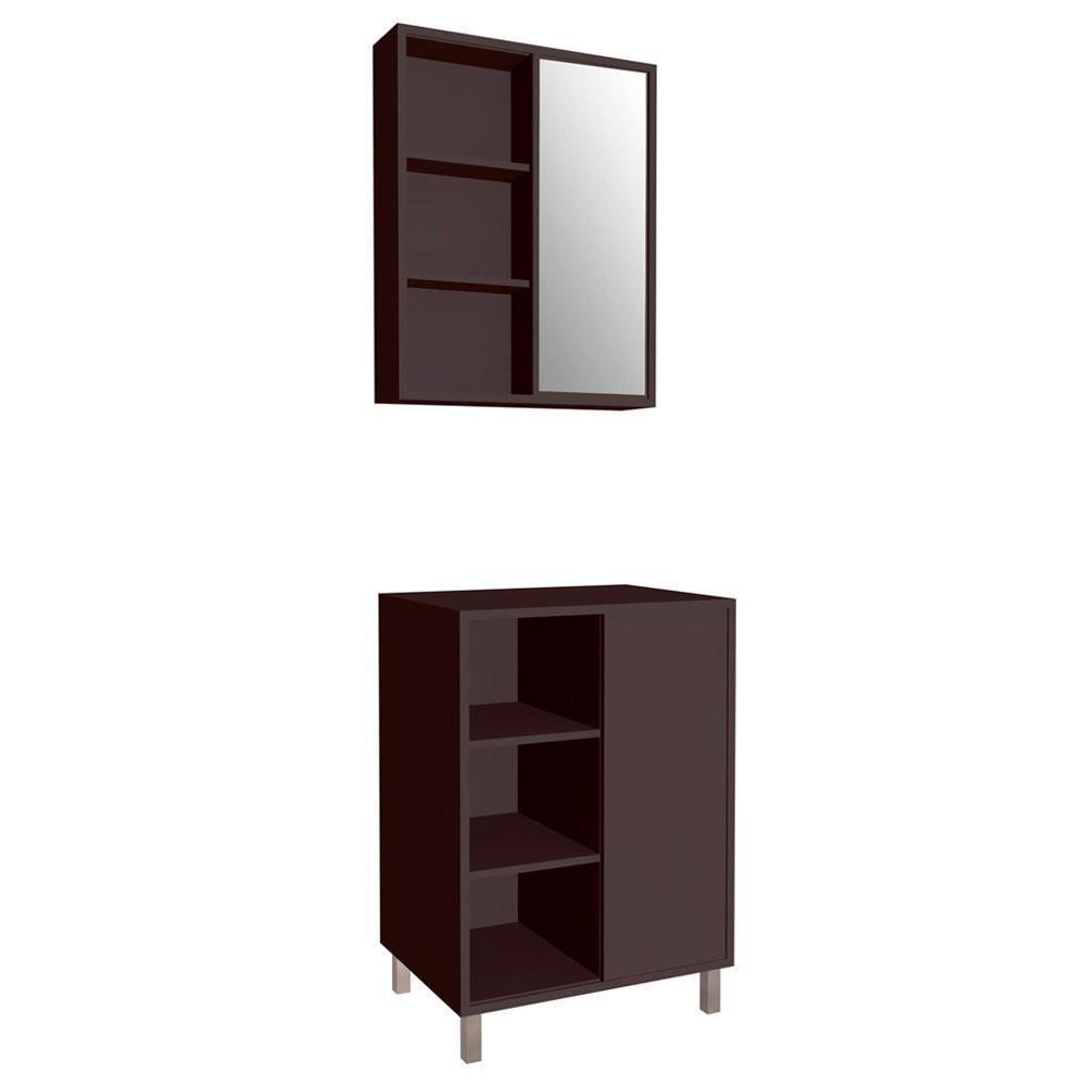 Gabinete 1 Porta Correr 60 Cm Espelheira Cj7250 Grafite Faem Grafite - 1