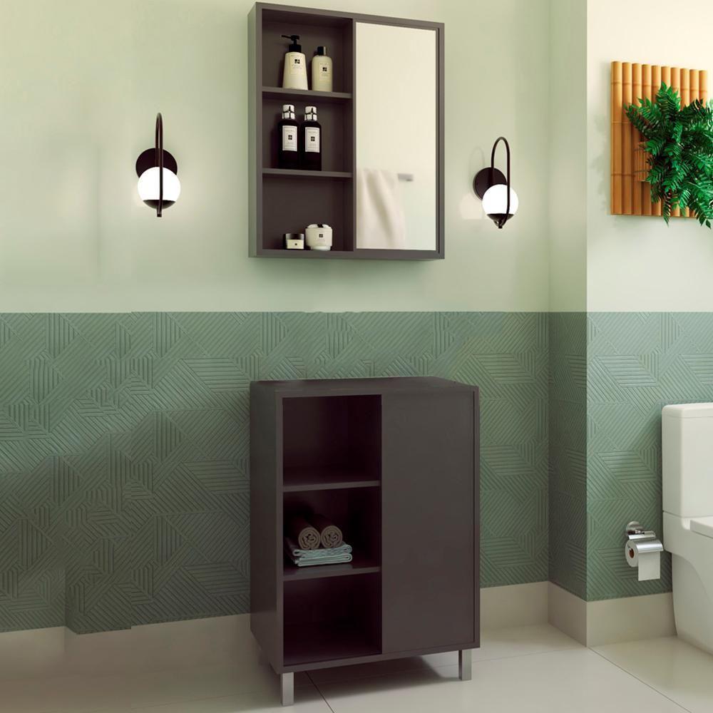 Gabinete 1 Porta Correr 60 Cm Espelheira Cj7250 Grafite Faem Grafite - 2