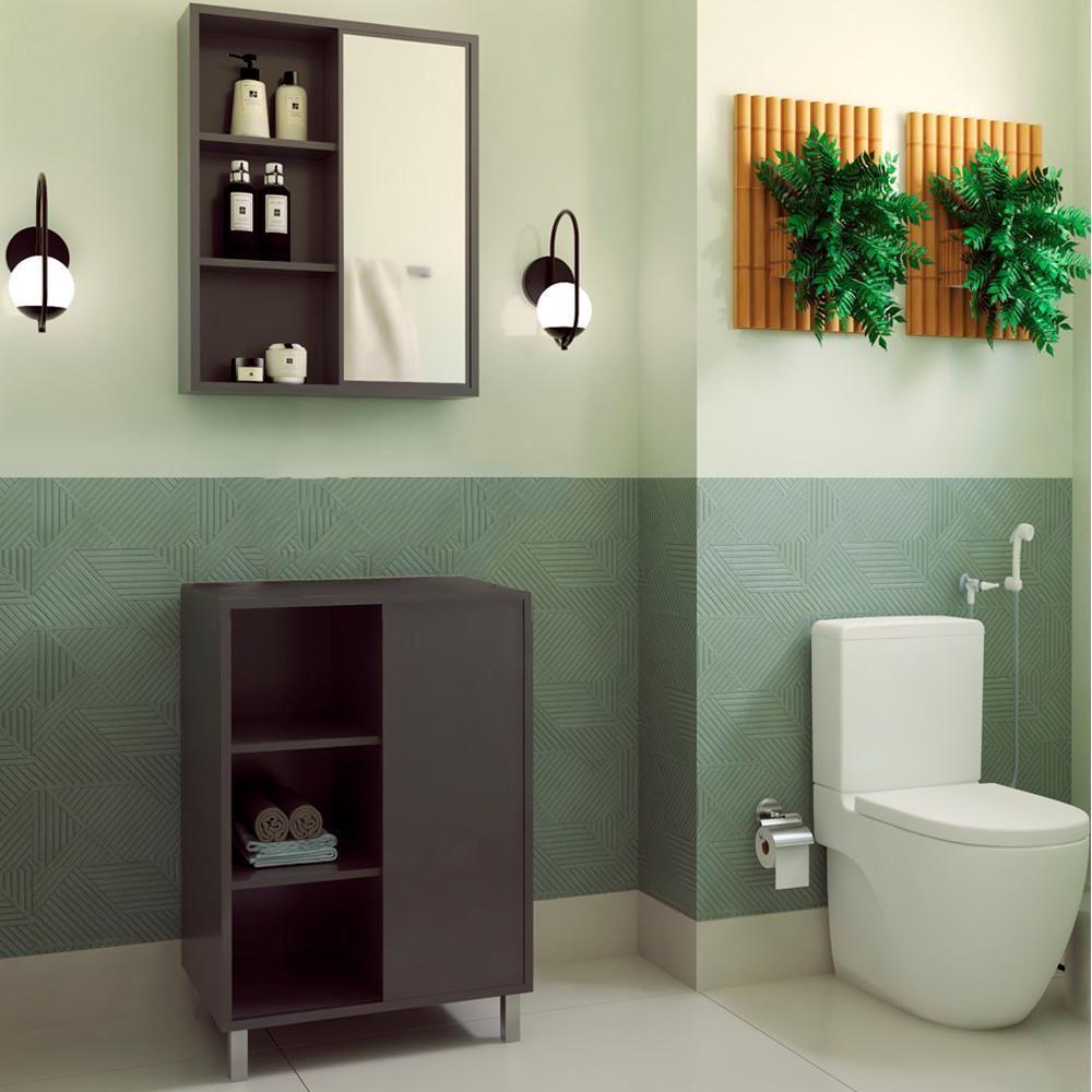 Gabinete 1 Porta Correr 60 Cm Espelheira Cj7250 Grafite Faem Grafite - 9