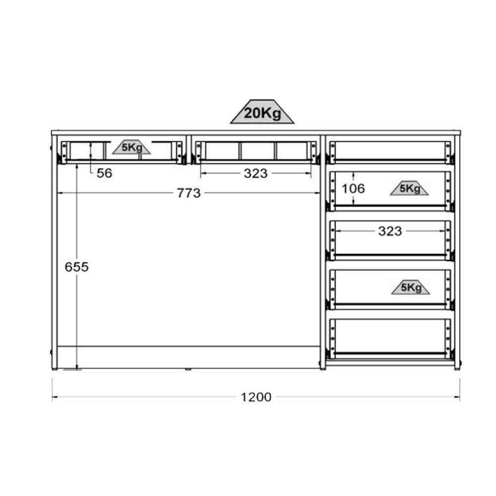 Penteadeira Escrivaninha 7 Gavetas 120 Cm Pe90 Branco Dtall Branco - 6
